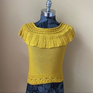 Anthropologie Yellow Crocheted Ruffled Off-The-Shoulder Top